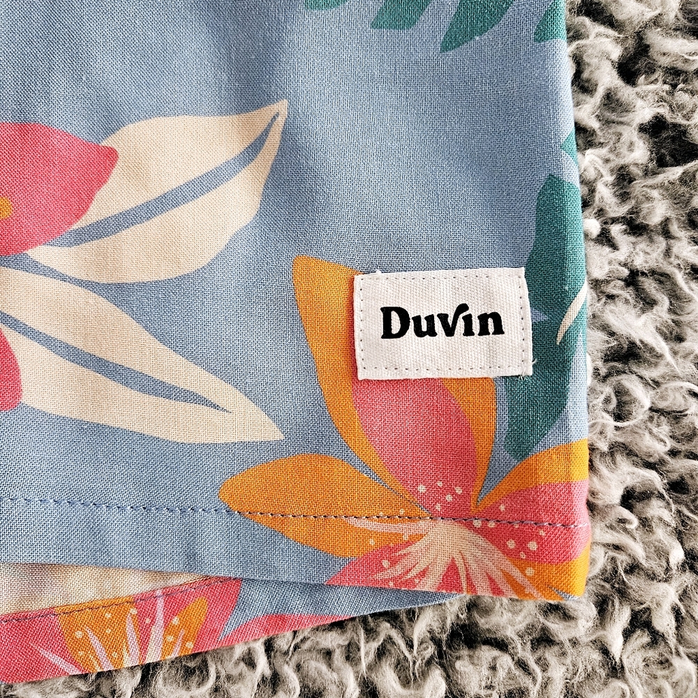 Duvin Mens Hawaiian Shirt Medium M Short Sleeve Button Up Floral Tropical Beach - Picture 6 of 14